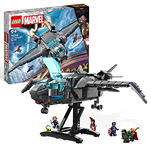 Lego Marvel Il Quinjet degli Avengers, Astronave Giocattolo per Bambini con Minifigure di Thor, Iron Man, Vedova Nera, Loki e Capitan America, Saga dell'Infinito