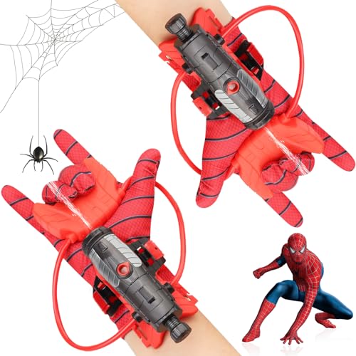 Darryy Pistola ad Acqua Spider, Set di 2 Launcher Glove, Spiderman Giochi, Guanto Spiderman Spara Ragnatele, Guanti Spiderman Bambino, Guanti Spiderman, Spara Ragnatele Spiderman