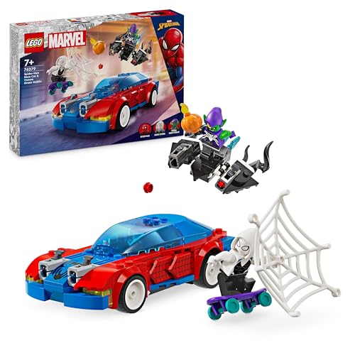 Lego Marvel Auto da Corsa di Spider-Man e Venom Goblin, Gioco di Ruolo per Bambini e Bambine da 7 Anni in su con Macchina Giocattolo da Costruire, Aliante, Skateboard e Minifigure dei Supereroi