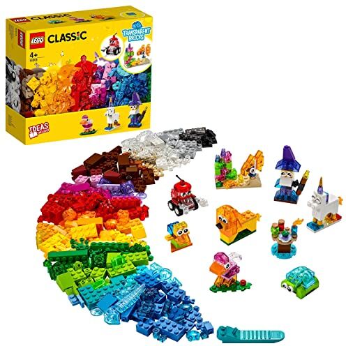 Lego Classic Mattoncini Trasparenti Creativi con Animali Giocattolo da Costruire (Leone, Uccello e Tartaruga), Giochi Creativi per Bambini e Bambine da 4 Anni in su