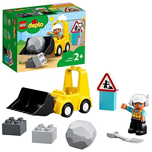Lego DUPLO Town Bulldozer, Veicolo da Cantiere Giocattolo con un Operaio e Accessori, Sviluppo delle Abilità Motorie Complesse, Giochi Educativi per Bambini e Bambine da 2 Anni in su