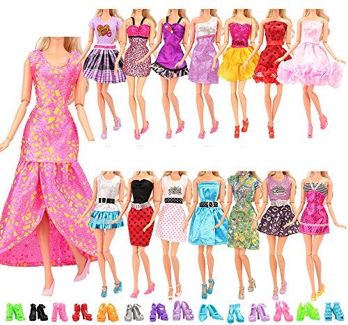 Miunana 22 Pezzi = 12 PCS Abiti Vestiti alla Moda Fashion + 10 PCS Scarpe Selezionati A Caso per 28-30 CM / 11.5 Pollici Principessa Bambola Princess (Non Include Bambola)