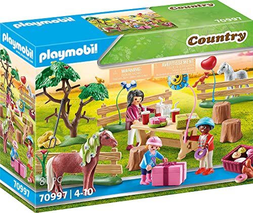 Playmobil Country  Festa di Compleanno al maneggio dei Pony, Giocattoli per Bambini dai 4 Anni