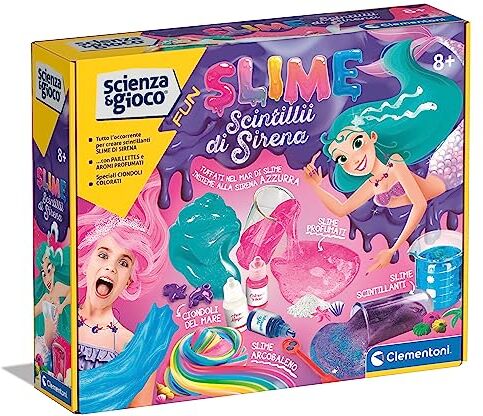 Clementoni - Scienza Fun Scintilli di Sirena-Gioco Scientifico 8 Anni, Laboratorio Esperimenti, Fabbrica, Kit per Slime, Versione in Italiano-Made in Italy, Colore,