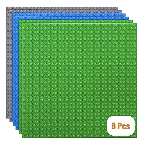 Strictly Briks Set da 6 basi per costruzioni impilabili compatibile con tutte le principali marche 25,4 x 25,4 cm verde, blu e grigio