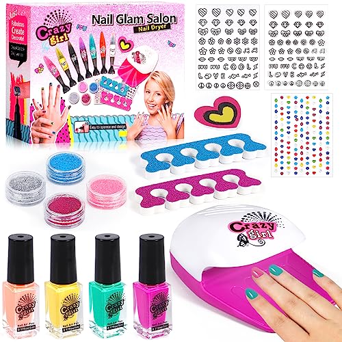 MOYKSRR Kit Gioco Per Unghie Bambina, Chic-Cool Nails Set per Unghie Bambina, Gioco di Nail Art per Ragazze con Asciuga Unghie, Adesivi, Kit Smalto per Unghie per Ragazze 6 7 8 9 10 Anni