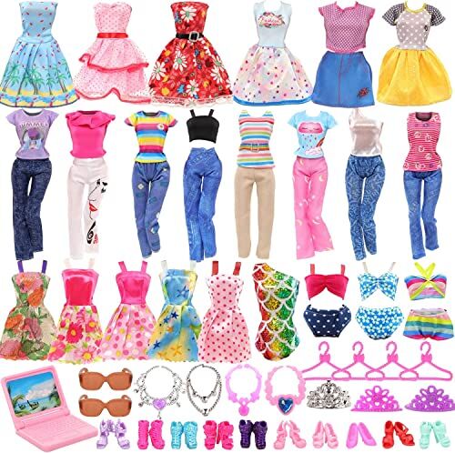 Miunana 50 Accessori per 11.5 Pollici 30 CM Principessa Bambola Princess: 2 Vestiti+ 3 Tops + 3 Pantaloni + 5 Mini Vestiti + 2 Costumi da Bagno + 10 PCS Scarpe + 25 Accessori (Non Include Bambola)