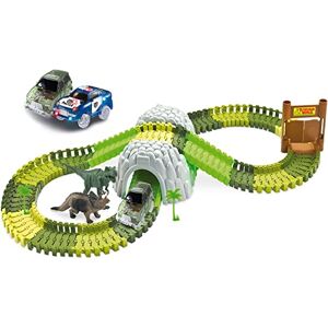 Amewi Magic Traxx Racing Track in Dino Park, Mega Set da 374 Pezzi con Tunnel e Scatola portaoggetti Amewi Magic Traxx Racing Track in Dino Park, Mega Set da 374 Pezzi con Tunnel e Scatola portaoggetti