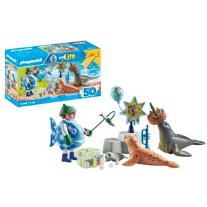 Playmobil myLife  Custode con animali marini, festa di compleanno con due foche e una fochetta, gioco di ruolo figurativo, giocattolo per bambini dai 4 anni in su