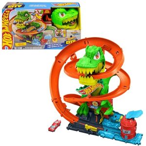 Hot Wheels City T-Rex Battaglia Infuocata, playset stazione dei pompieri con dinosauro occhi rotanti e pista per gareggiare, camion dei pompieri incluso, giocattolo per bambini, 4+ anni, Hot Wheels City T-Rex Battaglia Infuocata, playset stazione dei pompieri con dinosauro occhi rotanti e pista per gareggiare, camion dei pompieri incluso, giocattolo per bambini, 4+ anni,