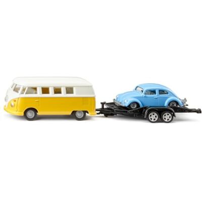 Siku , VW T1 Samba con Rimorchio da Trasporto e VW Maggiolino, 1:50, Metallo/Plastica, Multicolore, Piano di Carico Inclinabile Siku , VW T1 Samba con Rimorchio da Trasporto e VW Maggiolino, 1:50, Metallo/Plastica, Multicolore, Piano di Carico Inclinabile