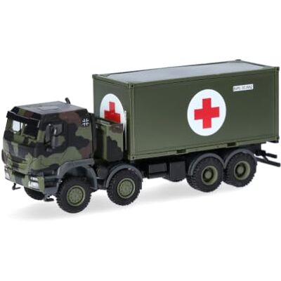 Herpa modello militare camion Iveco Trakker 8x8 con container da 20 piedi "Bundeswehr", miniatura in scala 1:87, oggetto da collezione, Made in Germany, plastica Herpa modello militare camion Iveco Trakker 8x8 con container da 20 piedi "Bundeswehr", miniatura in scala 1:87, oggetto da collezione, Made in Germany, plastica