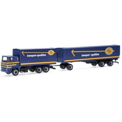 Herpa modello di camion Scania 141 autotreno telonato "ASG" (Svezia/Stoccolma) (SE), in scala 1:87, pezzo da collezione, modello tedesco, statuetta plastica Herpa modello di camion Scania 141 autotreno telonato "ASG" (Svezia/Stoccolma) (SE), in scala 1:87, pezzo da collezione, modello tedesco, statuetta plastica