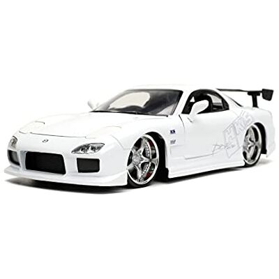 Jada Toys Fast & Furious 1993 Mazda RX-7, modello tuning in scala 1:24, porte apribili, cofano e bagagliaio, bianco Jada Toys Fast & Furious 1993 Mazda RX-7, modello tuning in scala 1:24, porte apribili, cofano e bagagliaio, bianco