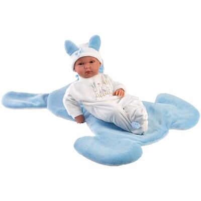 Llorens Bambola Bimbo, con occhi azzurri e corpo morbido, bambola con abbigliamento, ciuccio, catenella e copertura coniglietto blu, 35 cm Llorens Bambola Bimbo, con occhi azzurri e corpo morbido, bambola con abbigliamento, ciuccio, catenella e copertura coniglietto blu, 35 cm