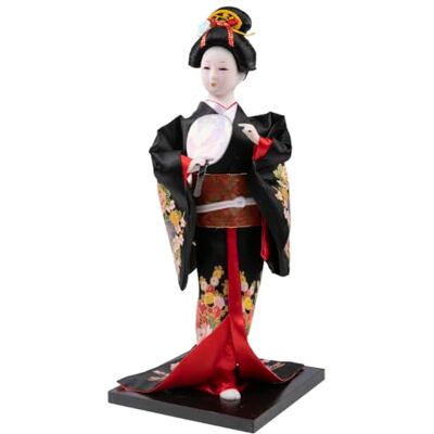 lachineuse Bambola Giapponese in Kimono Nero E Fiori Principessa asiatica lachineuse Bambola Giapponese in Kimono Nero E Fiori Principessa asiatica