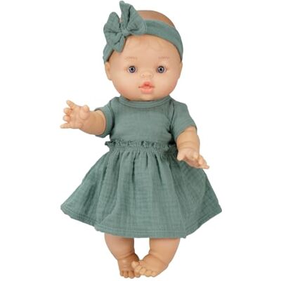 Heless Bambola Bambina con Abito in Mussola Verde Salvia e Cerchietto Coordinato, 100 percento Cotone Biologico, Taglia 34 cm Heless Bambola Bambina con Abito in Mussola Verde Salvia e Cerchietto Coordinato, 100 percento Cotone Biologico, Taglia 34 cm