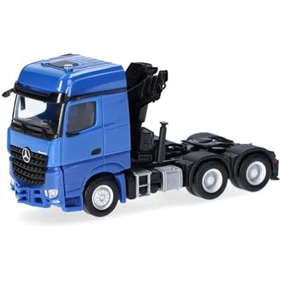 Herpa camion in miniatura Mercedes-Benz Arocs 18 Bigspace trattore 3 assi con gru di carico (6x4), miniatura in scala 1:87, pezzo da collezione, Made in Germany, plastica, blu genziana Herpa camion in miniatura Mercedes-Benz Arocs 18 Bigspace trattore 3 assi con gru di carico (6x4), miniatura in scala 1:87, pezzo da collezione, Made in Germany, plastica, blu genziana