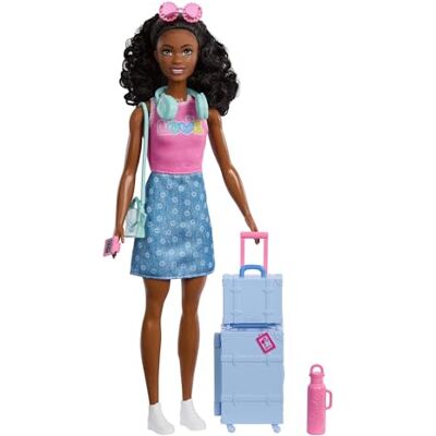 Barbie Brooklyn Avventure Senza Limiti, bambola castana con outfit alla moda e accessori a tema viaggio inclusi tra cui due valigie impilabili, cuffie e tablet, Barbie Brooklyn Avventure Senza Limiti, bambola castana con outfit alla moda e accessori a tema viaggio inclusi tra cui due valigie impilabili, cuffie e tablet,