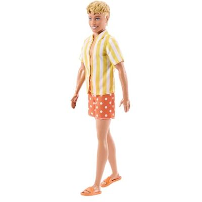 Barbie Bambola Fashionistas Ken n. 252, con capelli biondi, pantaloncini da surf arancioni a pois gialli, camicia a righe gialle e bianche, scarpe arancioni, Barbie Bambola Fashionistas Ken n. 252, con capelli biondi, pantaloncini da surf arancioni a pois gialli, camicia a righe gialle e bianche, scarpe arancioni,