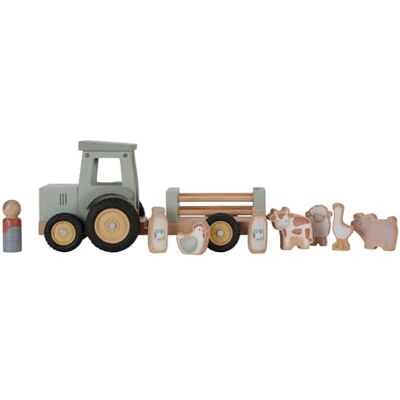 Little Dutch Trattore con rimorchio con animali e personaggio giocattolo in legno per bambini, verde, Little Farm Little Dutch Trattore con rimorchio con animali e personaggio giocattolo in legno per bambini, verde, Little Farm