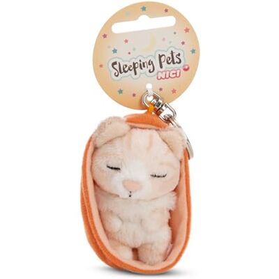 NICI Sleeping Pets Portachiavi a forma di gatto nel cestino, compagno fedele per lo zaino o la borsa di grandi e piccini, 8 cm, beige NICI Sleeping Pets Portachiavi a forma di gatto nel cestino, compagno fedele per lo zaino o la borsa di grandi e piccini, 8 cm, beige