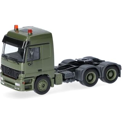 Herpa camion in miniatura Mercedes-Benz Actros L (96) MP1 trattore 3 assi (6x4), verde oliva (Belgio), militare, miniatura in scala 1:87, pezzo da collezione, Made in Germany, plastica Herpa camion in miniatura Mercedes-Benz Actros L (96) MP1 trattore 3 assi (6x4), verde oliva (Belgio), militare, miniatura in scala 1:87, pezzo da collezione, Made in Germany, plastica