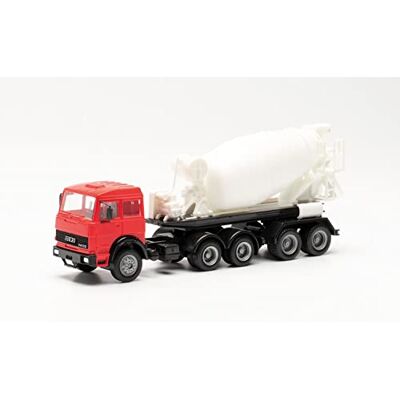 Herpa Basic modello di camion Iveco Unic trattore con betoniera semirimorchio, rosso/bianco, in scala 1:87, modello base economico, tedesco, statuetta plastica Herpa Basic modello di camion Iveco Unic trattore con betoniera semirimorchio, rosso/bianco, in scala 1:87, modello base economico, tedesco, statuetta plastica