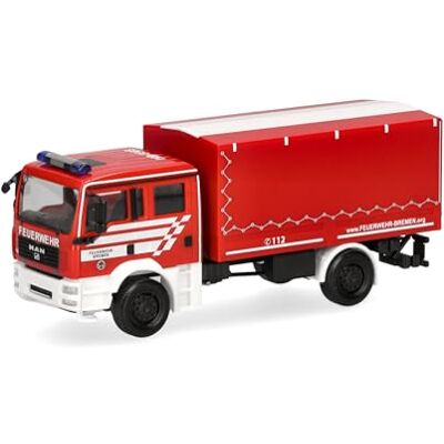 Herpa camion in miniatura MAN TGA M veicolo decontaminazione "Feuerwehr Bremen", miniatura in scala 1:87, pezzo da collezione, Made in Germany, plastica Herpa camion in miniatura MAN TGA M veicolo decontaminazione "Feuerwehr Bremen", miniatura in scala 1:87, pezzo da collezione, Made in Germany, plastica