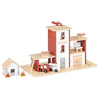 PINOLINO Ben 12 vigili del fuoco in legno con accessori con garage, barra scorrevole e tubo flessibile, verniciato trasparente e colorato, rosso PINOLINO Ben 12 vigili del fuoco in legno con accessori con garage, barra scorrevole e tubo flessibile, verniciato trasparente e colorato, rosso