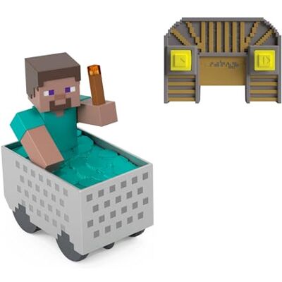 Mattel Minecraft Minecart RC con Steve, carrello da miniera telecomandato con personaggio Steve e design pixelato, turbo boost con acrobazia in impennata e torcia luminosa, 6+ anni, Mattel Minecraft Minecart RC con Steve, carrello da miniera telecomandato con personaggio Steve e design pixelato, turbo boost con acrobazia in impennata e torcia luminosa, 6+ anni,