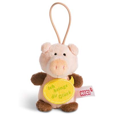 NICI Ciondolo a forma di maiale con scritta Ich bringe dir Glück, 8 cm, colore: rosa/marrone NICI Ciondolo a forma di maiale con scritta Ich bringe dir Glück, 8 cm, colore: rosa/marrone