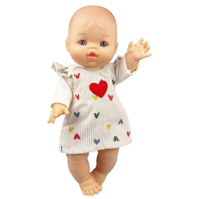Heless Set per Bambole con Bambola Gordi Girl e Abito in Velluto a Coste Beige con coriandoli Rossi, Misura ca. 34 cm Heless Set per Bambole con Bambola Gordi Girl e Abito in Velluto a Coste Beige con coriandoli Rossi, Misura ca. 34 cm