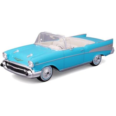 Maisto Chevrolet Bel Air Convertible '57 Modellino auto 1:18, fedele auto da collezione Cabriolet con sospensioni, porte mobili e cofano, dai 3 anni in su, (531476BL) Maisto Chevrolet Bel Air Convertible '57 Modellino auto 1:18, fedele auto da collezione Cabriolet con sospensioni, porte mobili e cofano, dai 3 anni in su, (531476BL)
