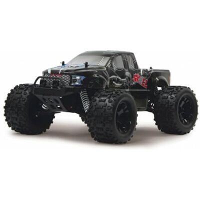 JAMARA Skull Monstertruck 4WD 1:10 NiMh 2,4GHz – Multigiocatore, Trazione integrale con differenziali in acciaio, Resistente agli schizzi d´acqua, Telaio rinforzato in alluminio JAMARA Skull Monstertruck 4WD 1:10 NiMh 2,4GHz – Multigiocatore, Trazione integrale con differenziali in acciaio, Resistente agli schizzi d´acqua, Telaio rinforzato in alluminio