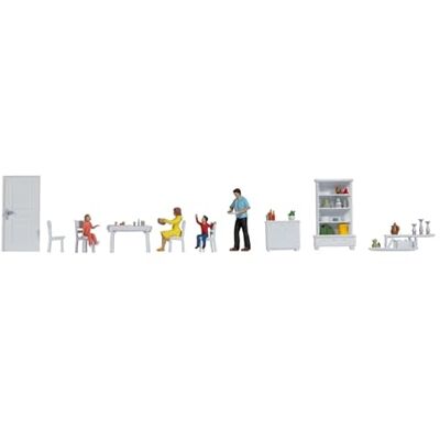 NOCH Personaggi a tema "sala da pranzo", scena familiare colorata a mano, plastica per scala H0, complemento perfetto per diorami NOCH Personaggi a tema "sala da pranzo", scena familiare colorata a mano, plastica per scala H0, complemento perfetto per diorami