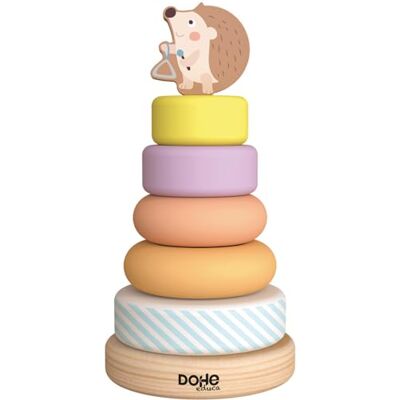 DOHE Educa Anelli impilabili in legno per bambini, 5 cerchi colorati e base, divertente riccio per la parte superiore, materiale per bambini ed educativo DOHE Educa Anelli impilabili in legno per bambini, 5 cerchi colorati e base, divertente riccio per la parte superiore, materiale per bambini ed educativo