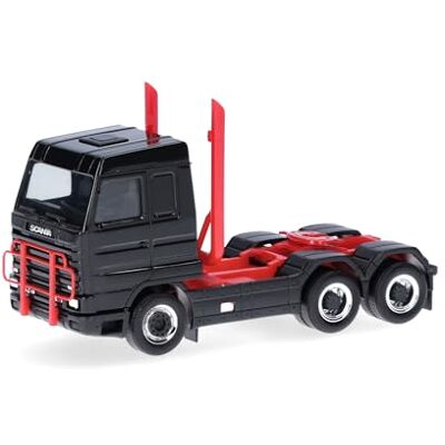 Herpa Modellino camion Scania 143 Streamline trattore stradale 3 assi (6x4), nero, miniatura in scala 1:87, da collezione, Made in Germany, in plastica Herpa Modellino camion Scania 143 Streamline trattore stradale 3 assi (6x4), nero, miniatura in scala 1:87, da collezione, Made in Germany, in plastica