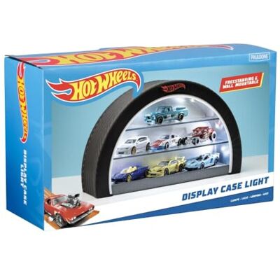 Paladone Hot Wheels Luce per vetrina, prodotto Mattel, custodia luminosa per 8 auto, ruota, montaggio a parete o autoportante, regalo per collezionisti Paladone Hot Wheels Luce per vetrina, prodotto Mattel, custodia luminosa per 8 auto, ruota, montaggio a parete o autoportante, regalo per collezionisti