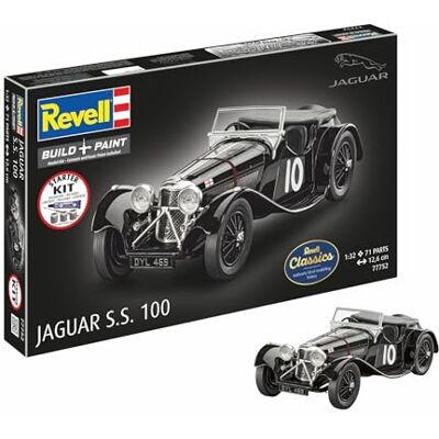 Revell Starter Kit Jaguar SS 100, scala 1:32, in plastica, con colori di base, colla per modellini e pennello Revell Starter Kit Jaguar SS 100, scala 1:32, in plastica, con colori di base, colla per modellini e pennello