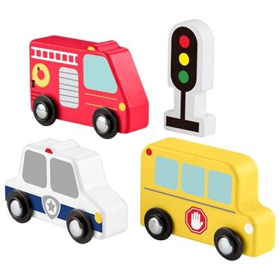 Fisher Price Pacchetto Veicoli in Legno, set da 4 pezzi con veicoli a spinta camion dei pompieri, scuolabus, auto della polizia e semaforo incluso, giocattolo per bambini, 2+ anni, Fisher Price Pacchetto Veicoli in Legno, set da 4 pezzi con veicoli a spinta camion dei pompieri, scuolabus, auto della polizia e semaforo incluso, giocattolo per bambini, 2+ anni,