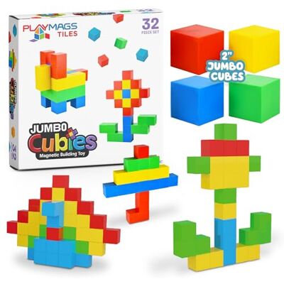 Playmags Set Di 32 Cubi Magnetici Giganti – Grandi Blocchi Da 5,08 Cm Per Bambini Più Piccoli – Blocchi Da Costruzione Magnetici Resistenti, Cubi Sensoriali Con Sonaglio Playmags Set Di 32 Cubi Magnetici Giganti – Grandi Blocchi Da 5,08 Cm Per Bambini Più Piccoli – Blocchi Da Costruzione Magnetici Resistenti, Cubi Sensoriali Con Sonaglio