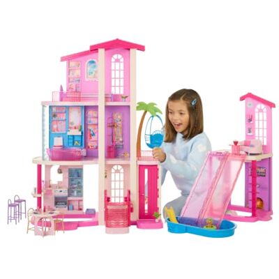 Barbie Dreamhouse Casa delle Bambole 2 piscine, 2 scivoli, ascensore, 9 aree gioco, 2 case, 65+ pezzi inclusi mobili e accessori, JKG84 Barbie Dreamhouse Casa delle Bambole 2 piscine, 2 scivoli, ascensore, 9 aree gioco, 2 case, 65+ pezzi inclusi mobili e accessori, JKG84