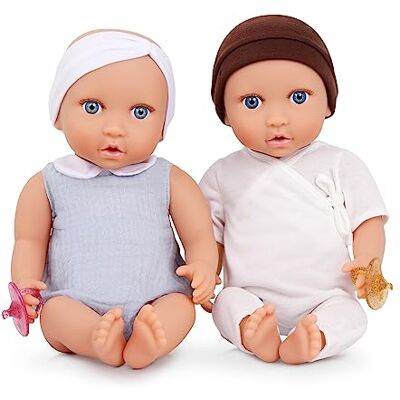 LullaBaby Set di bambole gemelle Bambino e bambina Bambole gemelle realistiche da 36 cm Toni della pelle chiari e occhi azzurri Giocattolo per bambini da 2 anni in su LullaBaby Set di bambole gemelle Bambino e bambina Bambole gemelle realistiche da 36 cm Toni della pelle chiari e occhi azzurri Giocattolo per bambini da 2 anni in su