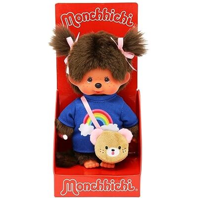 Sekiguchi 233724 Originale Bambina Monchhichi, Maglietta Arcobaleno con Borsa e Fiocchi, Peluche Alto Circa 20 cm in Peluche Marrone. Sekiguchi 233724 Originale Bambina Monchhichi, Maglietta Arcobaleno con Borsa e Fiocchi, Peluche Alto Circa 20 cm in Peluche Marrone.