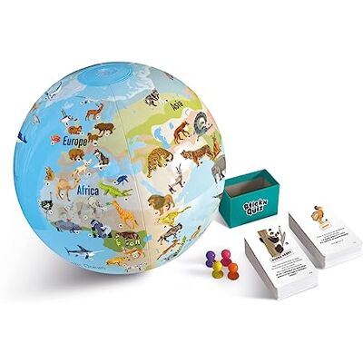 Caly - Globo Gonfiabile con Giochi Animali del Mondo Stick'N Quiz 30cm, Colore Azzurro, Caly - Globo Gonfiabile con Giochi Animali del Mondo Stick'N Quiz 30cm, Colore Azzurro,