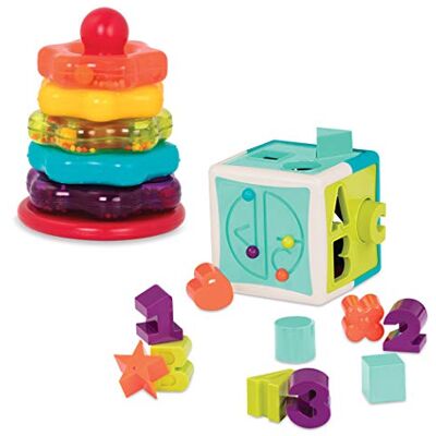 Battat - Anelli impilabili + Cubo di forma e colore - Doppio set di giocattoli educativi per bambini 1 anno Battat - Anelli impilabili + Cubo di forma e colore - Doppio set di giocattoli educativi per bambini 1 anno
