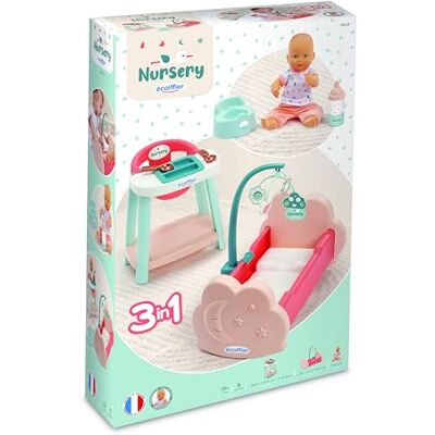 Ecoiffier Set Nursery per Bambole con Culla, Seggiolone e Lettino, Bambola Inclusa, Gioco di Ruolo Educativo per Bambini dai 18 Mesi, 790000 Ecoiffier Set Nursery per Bambole con Culla, Seggiolone e Lettino, Bambola Inclusa, Gioco di Ruolo Educativo per Bambini dai 18 Mesi, 790000