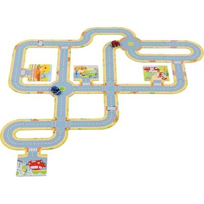 Goki Spielstraße mit 2 Fahrzeugen: Verkehrskreisel Ø 14 cm, Pappe, Spritzguss, 47 Teile, Set Goki Spielstraße mit 2 Fahrzeugen: Verkehrskreisel Ø 14 cm, Pappe, Spritzguss, 47 Teile, Set
