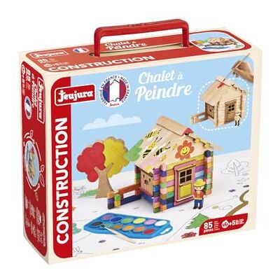 Jeujura Chalet a Peindre 85 Pieces Jeu de Construction en Bois Naturel, Accessoires et Peinture Inclus, 26x24x9 cm Jeujura Chalet a Peindre 85 Pieces Jeu de Construction en Bois Naturel, Accessoires et Peinture Inclus, 26x24x9 cm